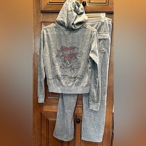 Ed Hardy Gray Velour Tracksuit Size Medium
